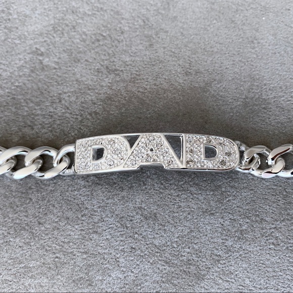 Dad ID Bracelet in Silver 925 cz set Heavy solid - Picture 5 of 8